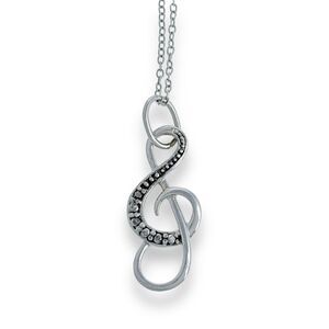 Sterling Silver 925 Black Diamond Music Treble Clef Pendant ONLY